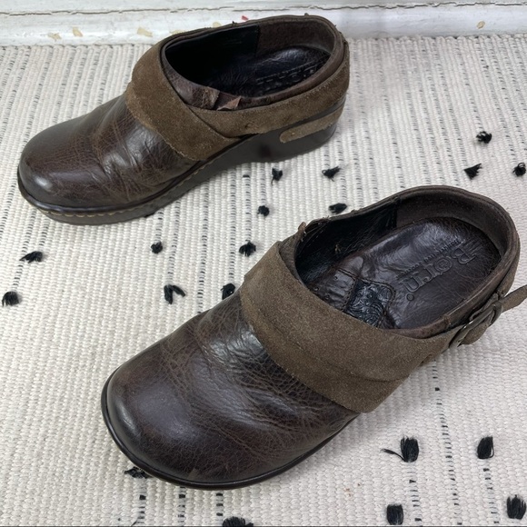 BORN Darly Castagno Brown Leather Harness Clogs 6 - Picture 4 of 11